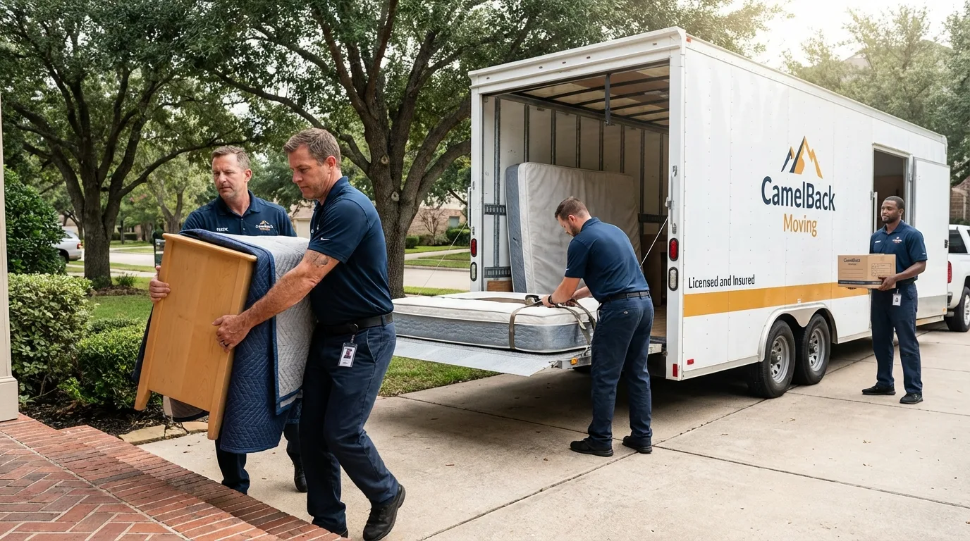 Crew loading residential truck for cross-state move from Oradell, NJ