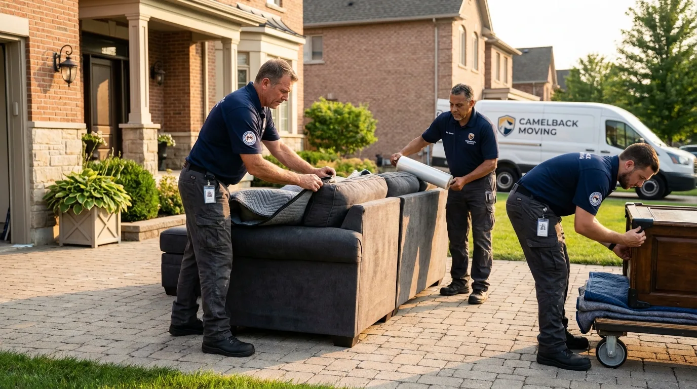 Large estate moving crew wrapping furniture in Oradell, NJ